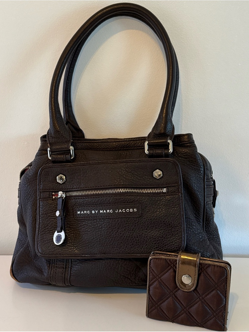 Marc Jacobs Brown Leather 3-Compartment Handbag Plus Bonus Wallet! Designer